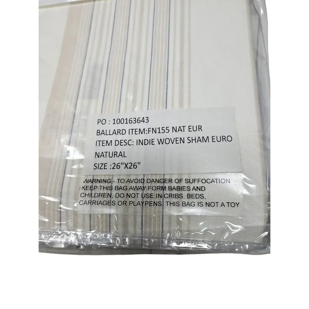 NEW 2 Ballard Designs Indie Woven Euro Pillow Shams Cotton 26x26 in Minimalist